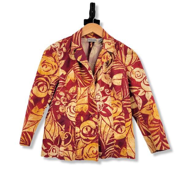 Chico's Women's Tropical Floral Button‎ Down Stretchy Denim Blazer Size 0 - Picture 1 of 9